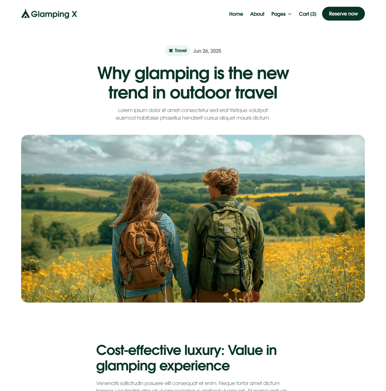 Glamping X Blog Posts Hero Page Glamping Webflow Template