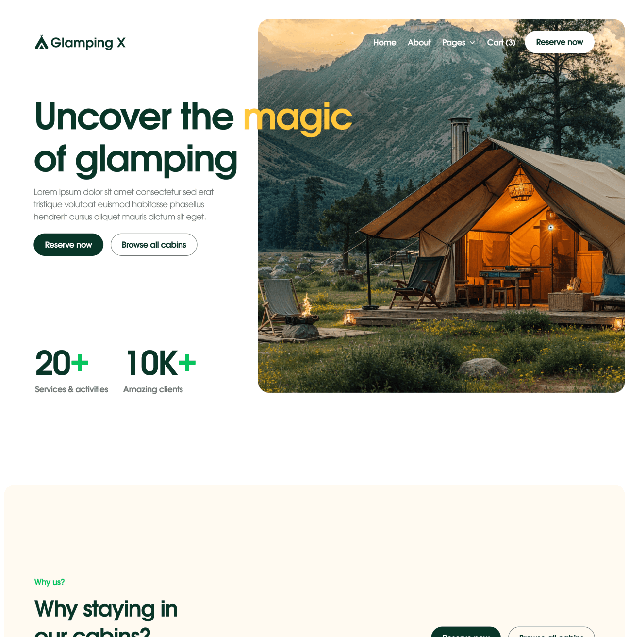 Glamping X Home V3 Hero Page Glamping Webflow Template