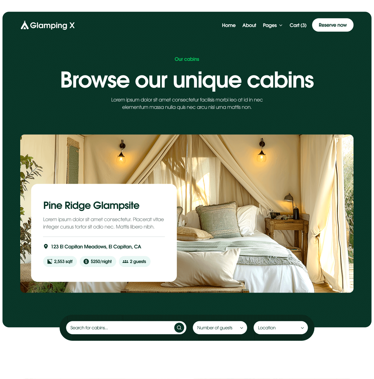 Glamping X Properties V1 Hero Page Glamping Webflow Template