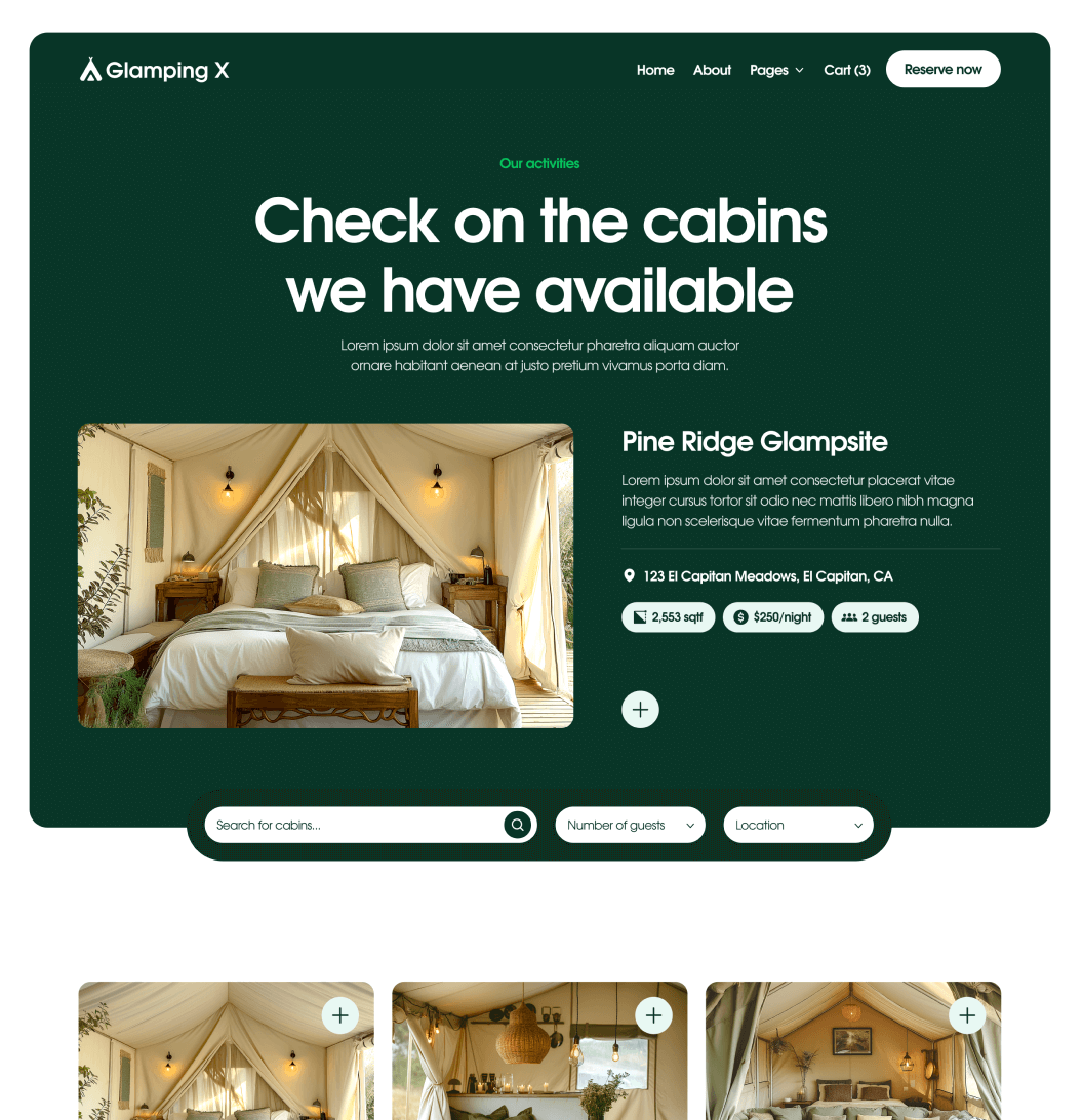 Glamping X Properties V3 Main Page Glamping Webflow Template