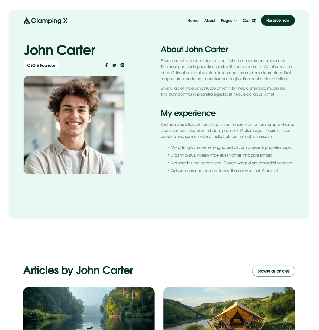 Glamping X Staff Single Main Page Glamping Webflow Template