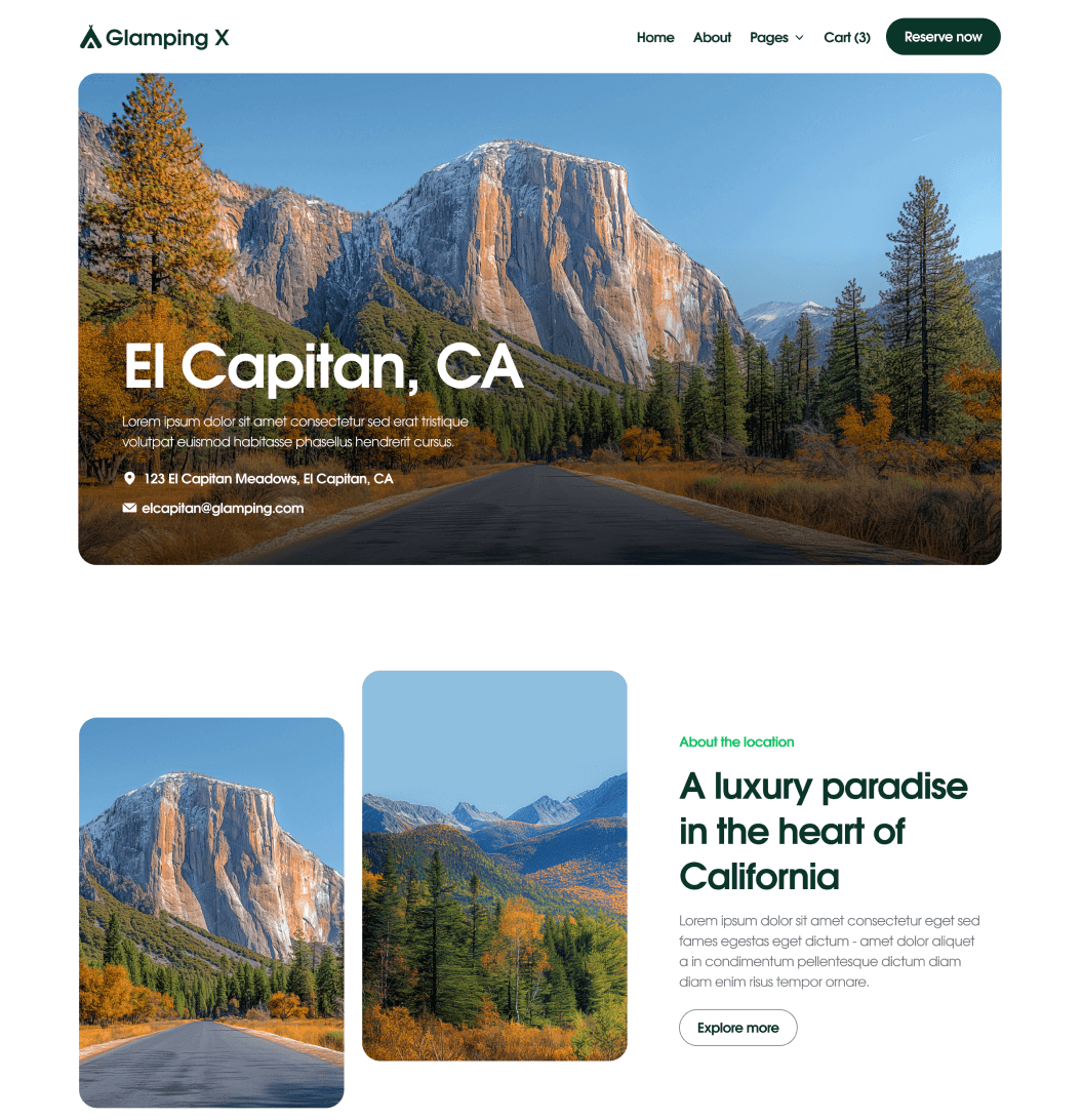 Glamping X Location Single Main Page Glamping Webflow Template